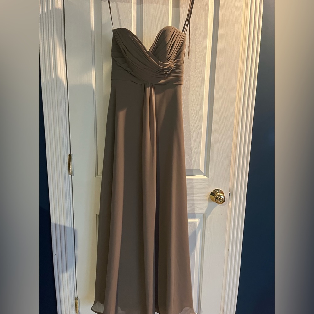 Allure Bridals Strapless Chiffon Dress in Taupe